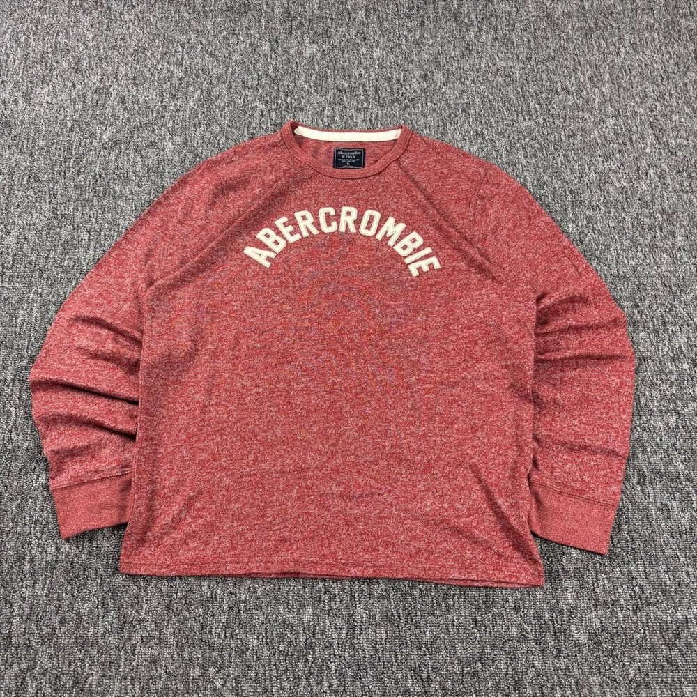 Abercrombie & Fitch Preppy Y2K Embroidered Spellout Long Sleeve Shirt Red XL